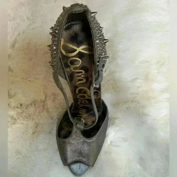 SAM EDELMAN SCARLETT SPIKE PEWTER CIPRIA LEATHER HEEL gray size: 8.5 - Picture 3 of 10